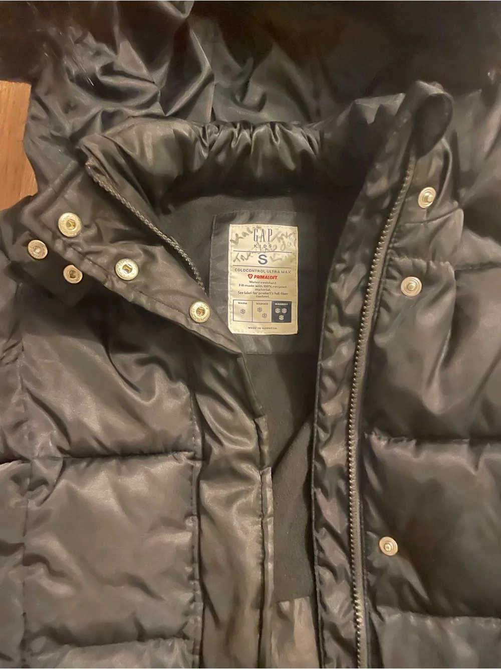 GAP Black Kids Puffer Coat with Faux Fur Trimmed Hood girls